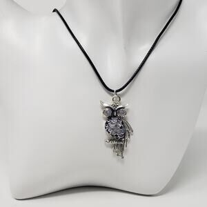 Owl Pendant w/ Lavender, Purple & White Metallic Resin Necklace